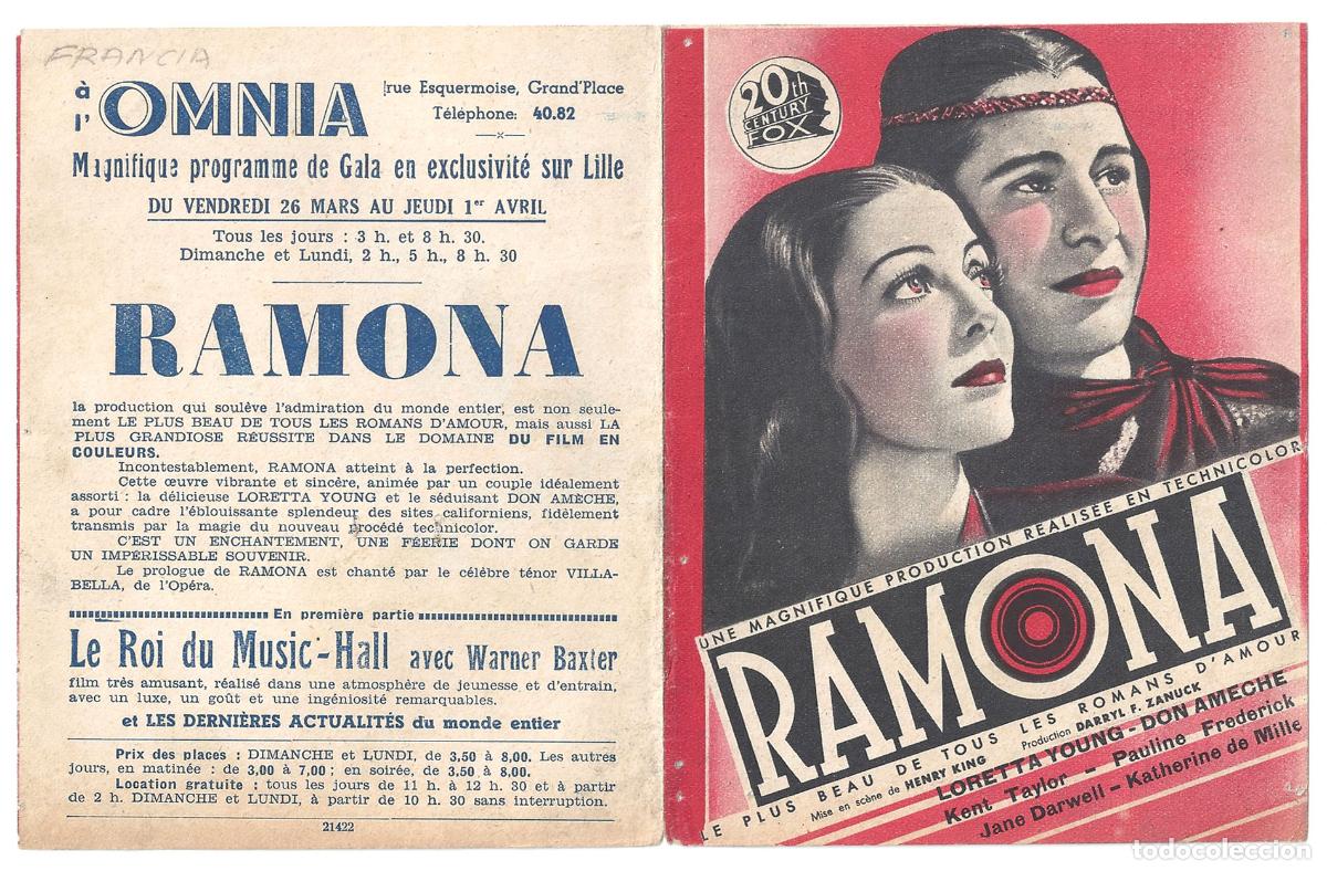 Cine: PTCC 837 RAMONA PROGRAMA DOBLE FRANCES LORETTA YOUNG DON AMECHE - Foto 2
