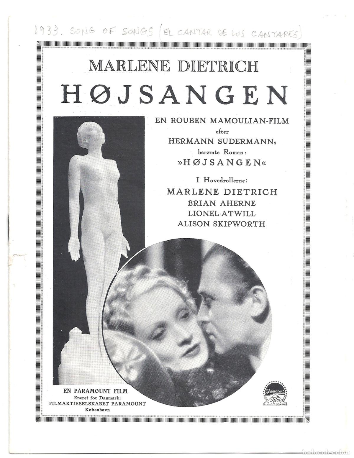 Cine: PTCC 839 EL CANTAR DE LOS CANTARES PROGRAMA LIBRITO DANES MARLENE DIETRICH - Foto 1