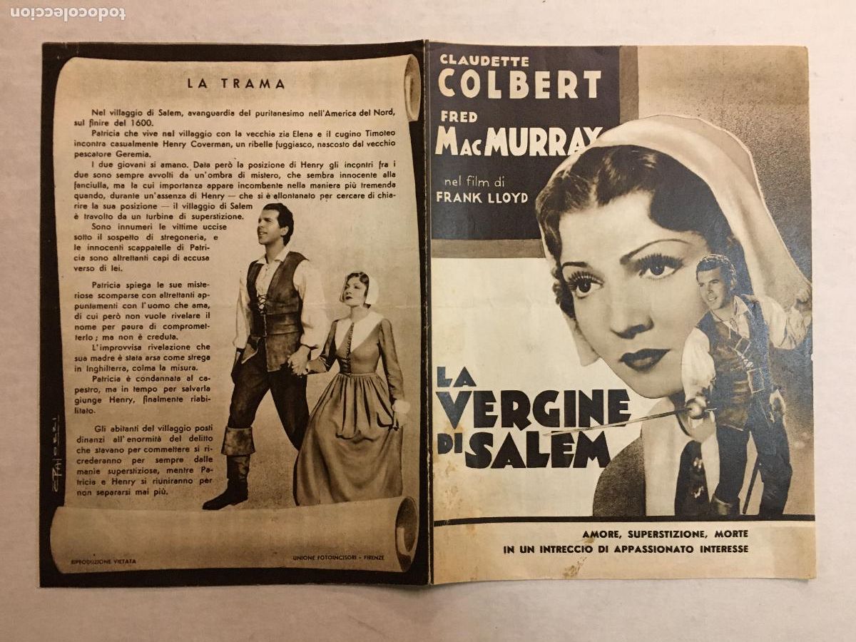 Cine: PTCC 840 LA MUCHACHA DE SALEM PROGRAMA ITALIANO CLAUDETTE COLBERT FRED MACMURRAY - Foto 2