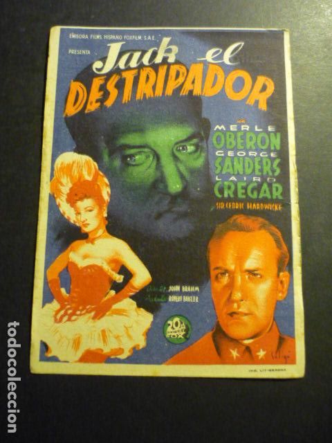  Flyers Publicitaires de films Anciens: JACK EL DESTRIPADOR PROGRAMA DE MANO CON PUBLICIDAD TEATRO CHAPI CREVILENTE ALICANTE