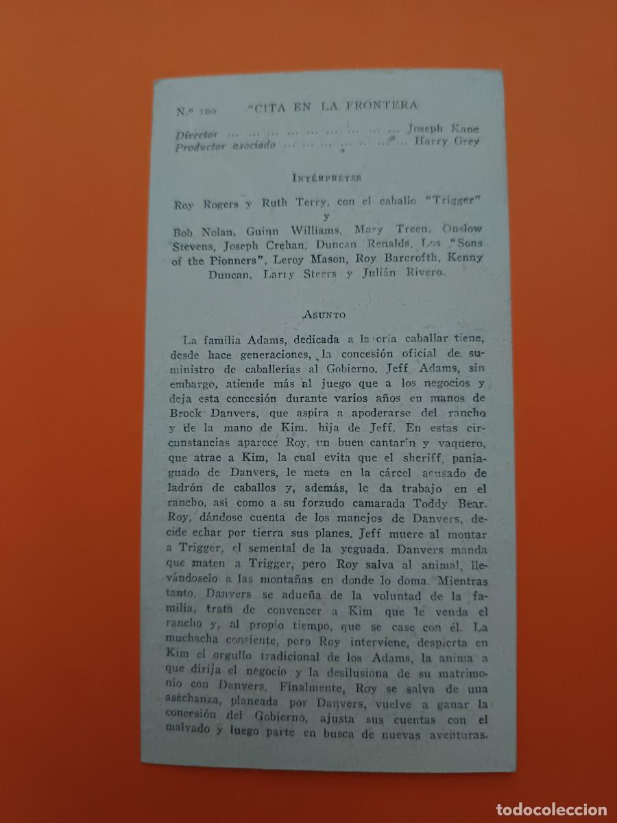 Cine: FICHA PROGRAMA DE CINE CITA EN LA FRONTERA ROY ROGERS - Foto 2