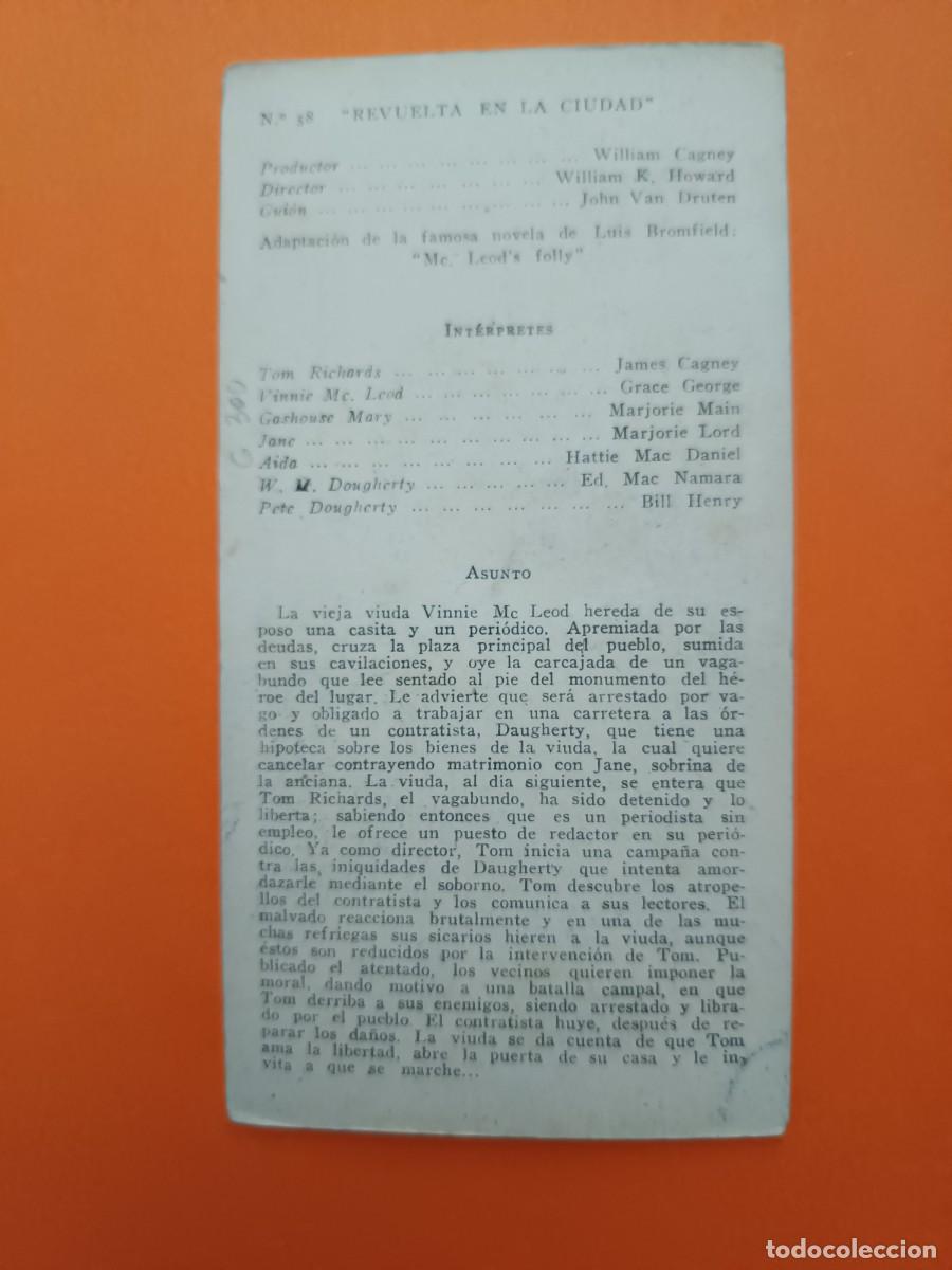 Cine: FICHA PROGRAMA DE CINE REVUELTA EN LA CIUDAD JAMES CAGNEY - Foto 2