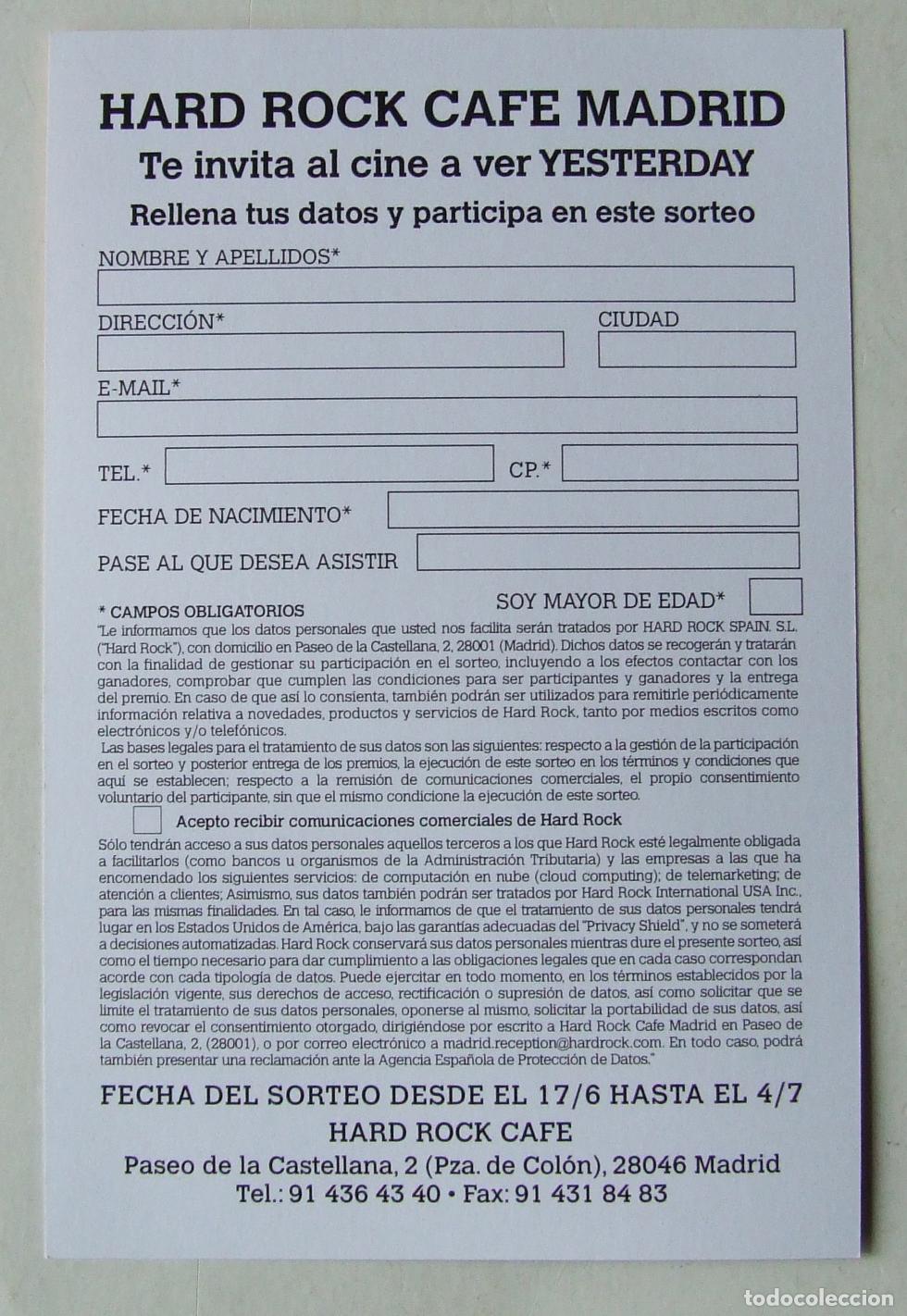 Cine: BEATLES PROGRAMA DE MANO &ndash; CUP&Oacute;N DE SORTEO PEL&Iacute;CULA YESTERDAY - Foto 2