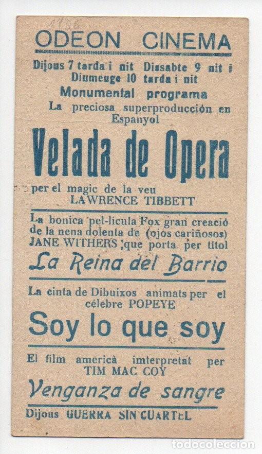 Cine: PROGRAMA DE CINE DE CARTON. VELADA DE OPERA, METROPOLITAN. ODEON CINEMA. CENTURY FOX. - Foto 2