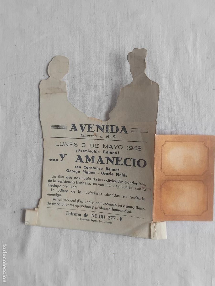 Cine: PROGRAMA DE CINE TROQUELADO. ... Y AMANECIO. AVENIDA 1948. - Foto 2