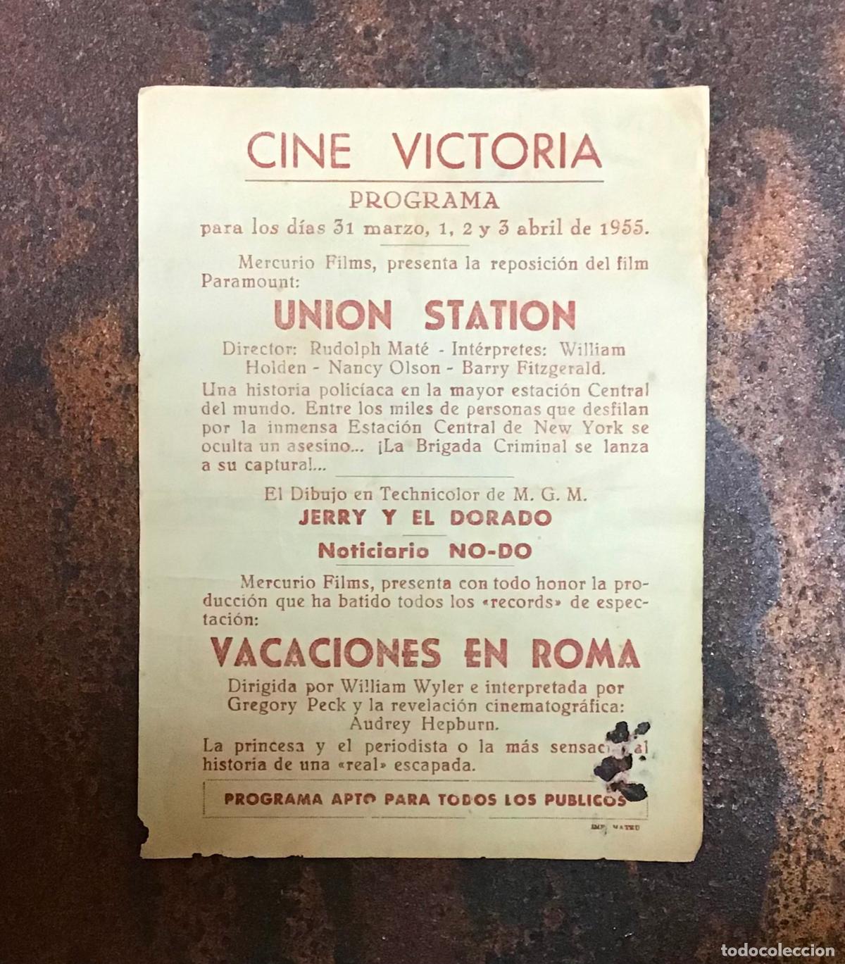 Cine: VACACIONES EN ROMA, PROGRAMA DE MANO ORIGINAL CON PUBLICIDAD - Foto 2