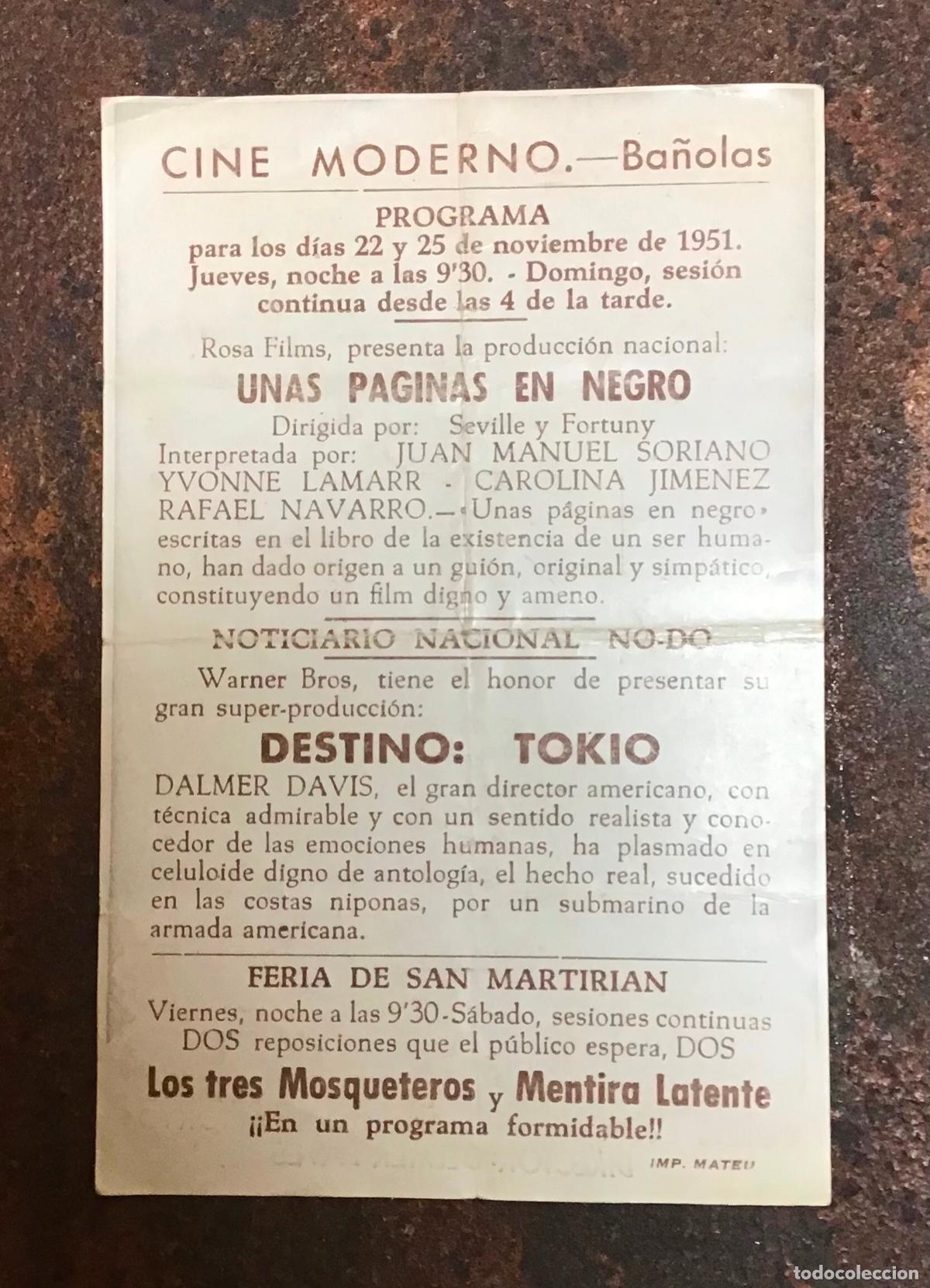 Cine: DESTINO TOKIO, PROGRAMA DE MANO ORIGINAL CON PUBLICIDAD - Foto 2