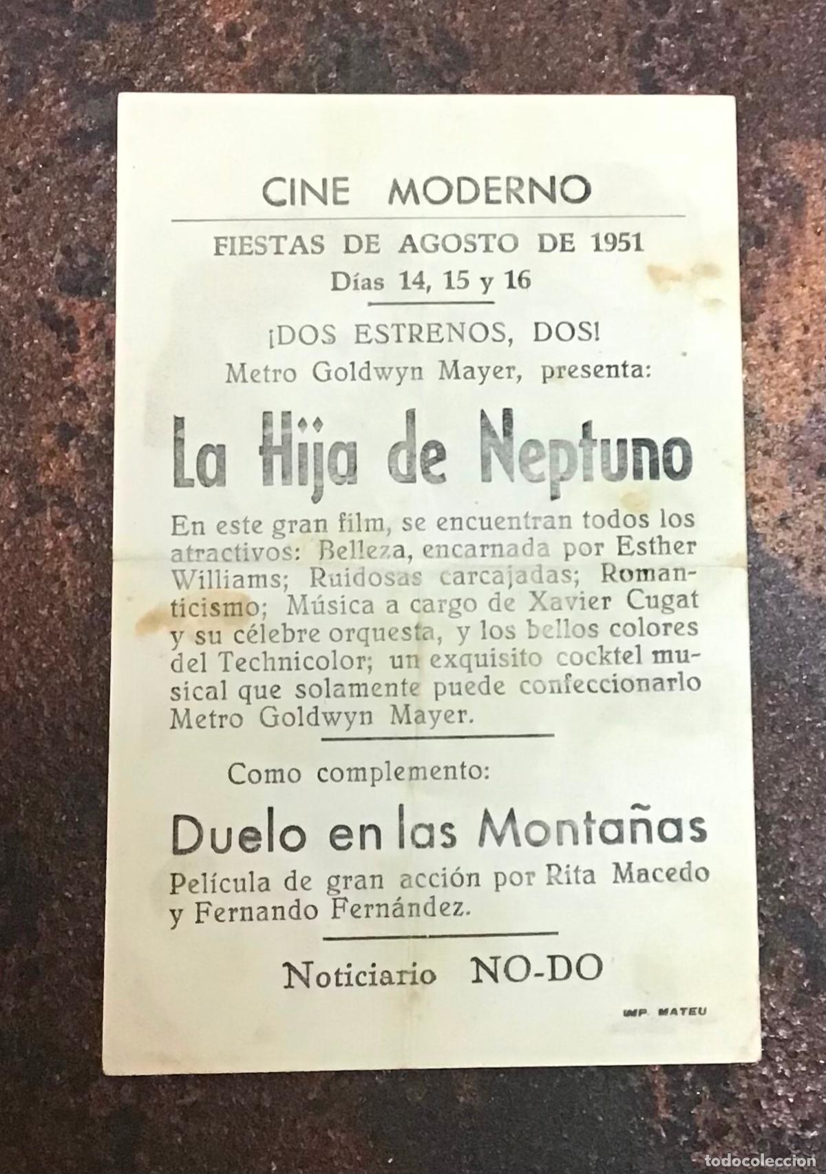 Cine: LA HIJA DE NEPTUNO, PROGRAMA DE MANO ORIGINAL CON PUBLICIDAD - Foto 2