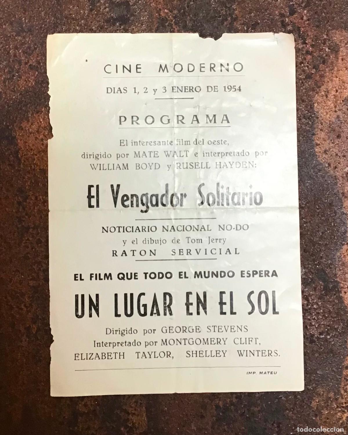 Cine: UN LUGAR EN EL SOL, PROGRAMAS DE MANO ORIGINALES CON PUBLICIDAD - Foto 2