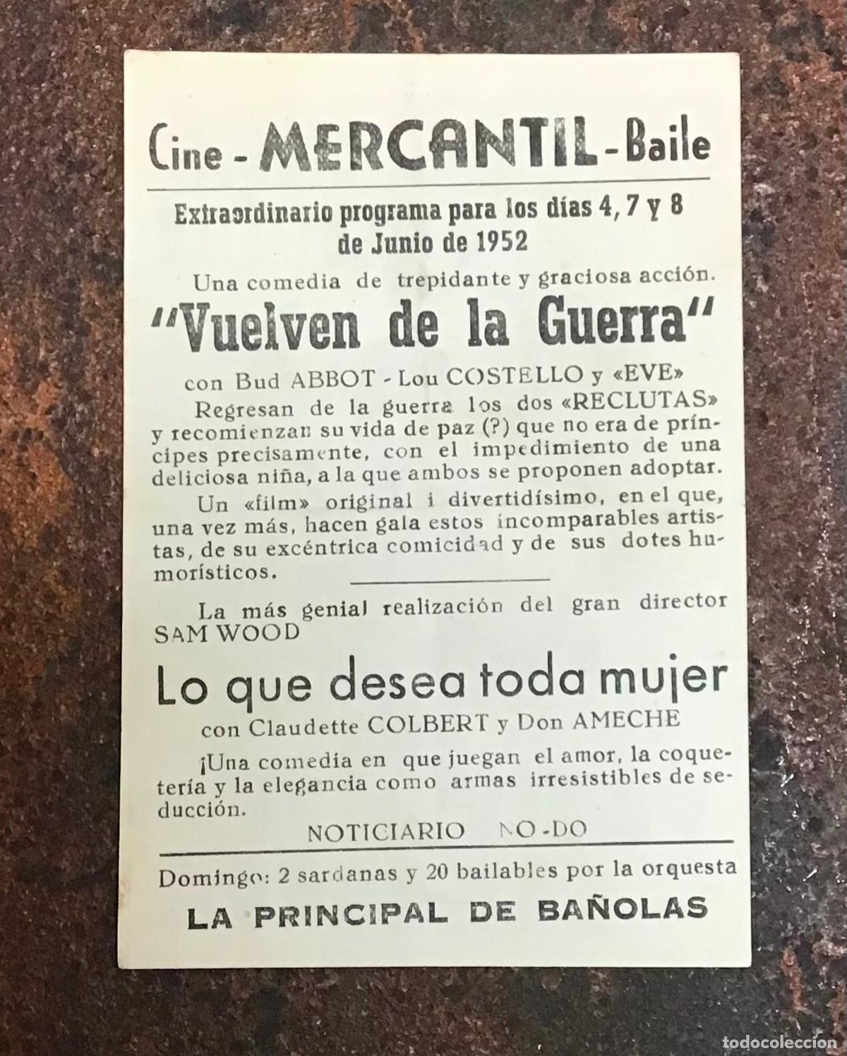 Cine: VUELVEN DE LA GUERRA, PROGRAMA DE MANO ORIGINAL CON PUBLICIDAD - Foto 2