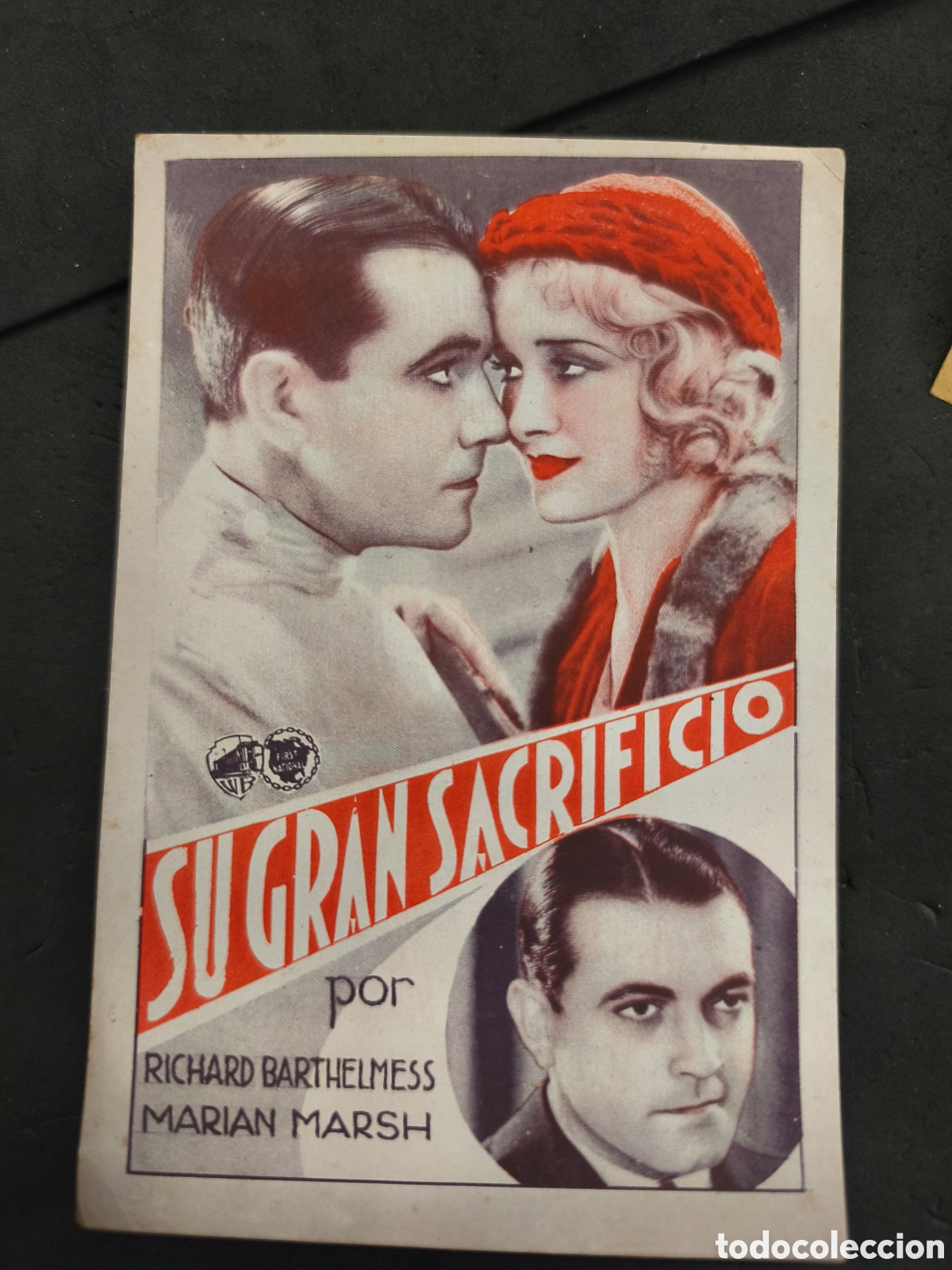 Cine: SU GRAN SACRIFICIO PROGRAMA TARJETA WARNER RICHARD BARTHELMESS MARIAN MARSH - Foto 1