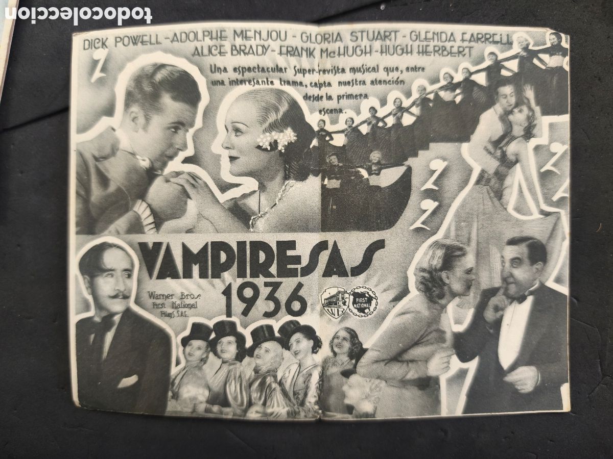 Cine: VAMPIRESAS 1936 PROGRAMA DOBLE WARNER DICK POWELL ADOLPHE MENJOU DICK POWELL GLORIA STUART - Foto 2