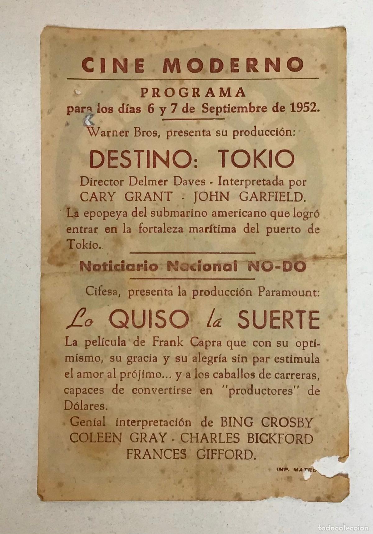 Cine: LO QUISO LA SUERTE, PROGRAMA DE MANO ORIGINAL CON PUBLICIDAD - Foto 2