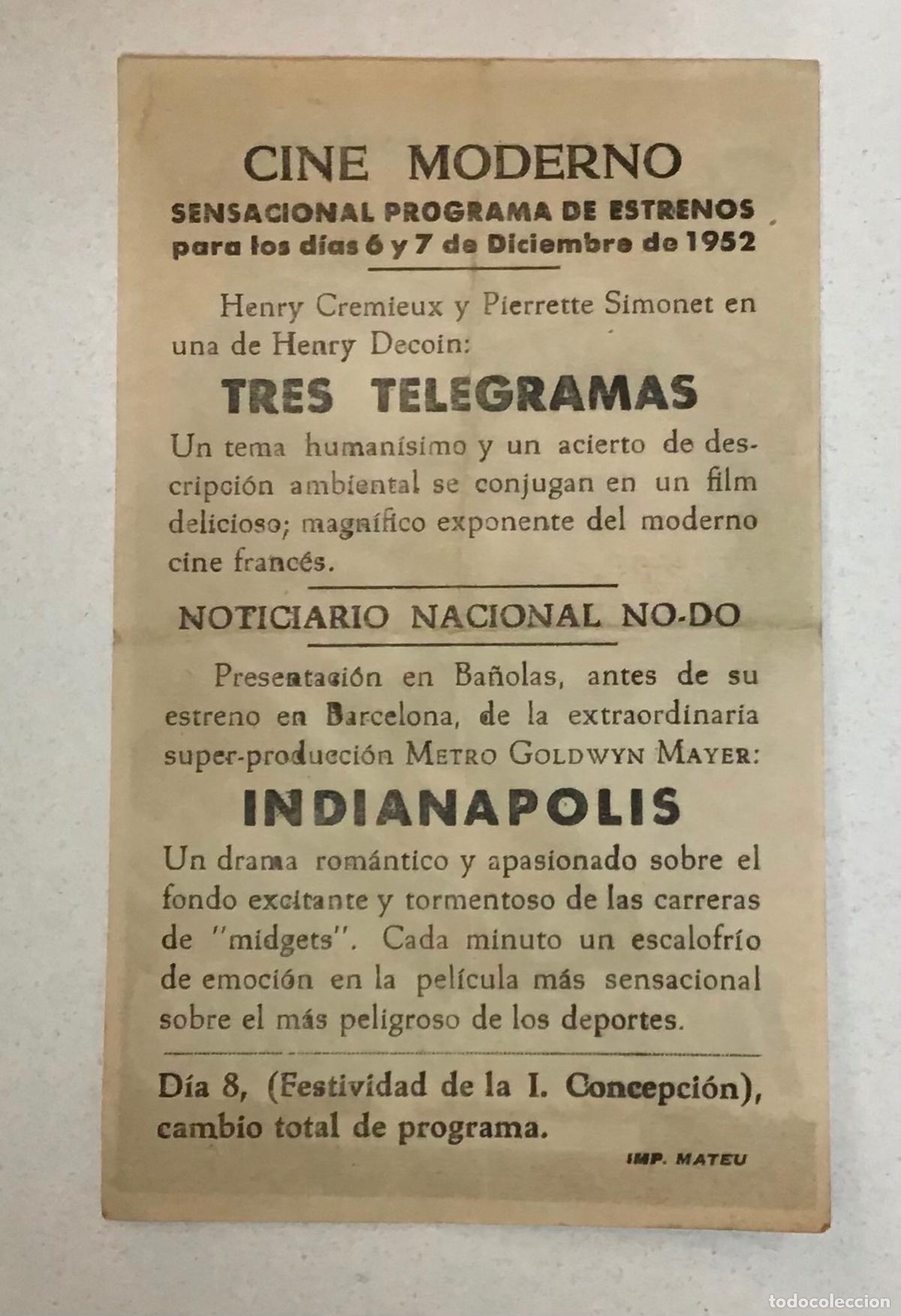 Cine: INDIAN&Aacute;POLIS, PROGRAMA DE MANO ORIGINAL CON PUBLICIDAD - Foto 2