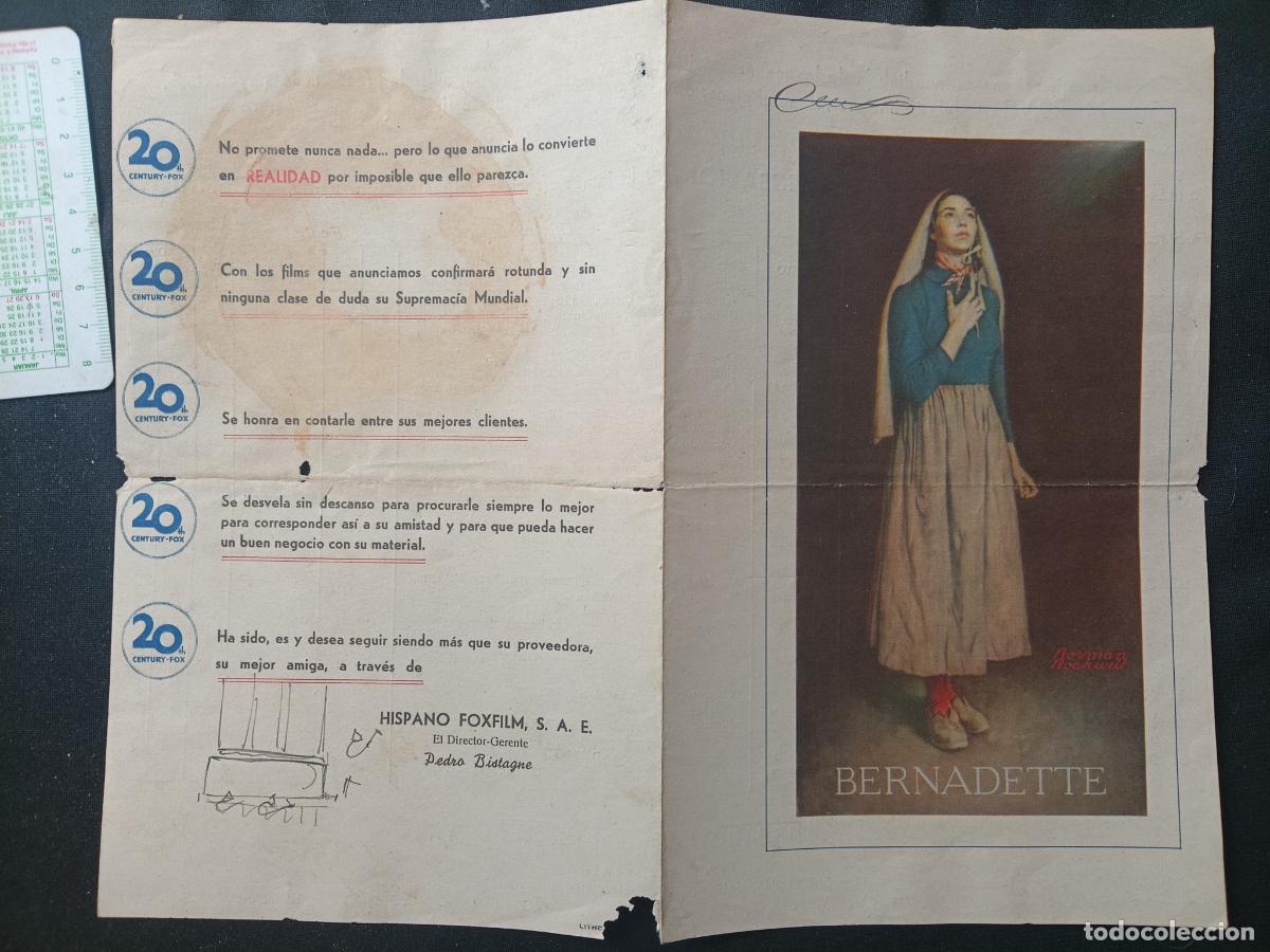 Cine: Bernadette. Programa de cine 1948 1949 - Foto 1