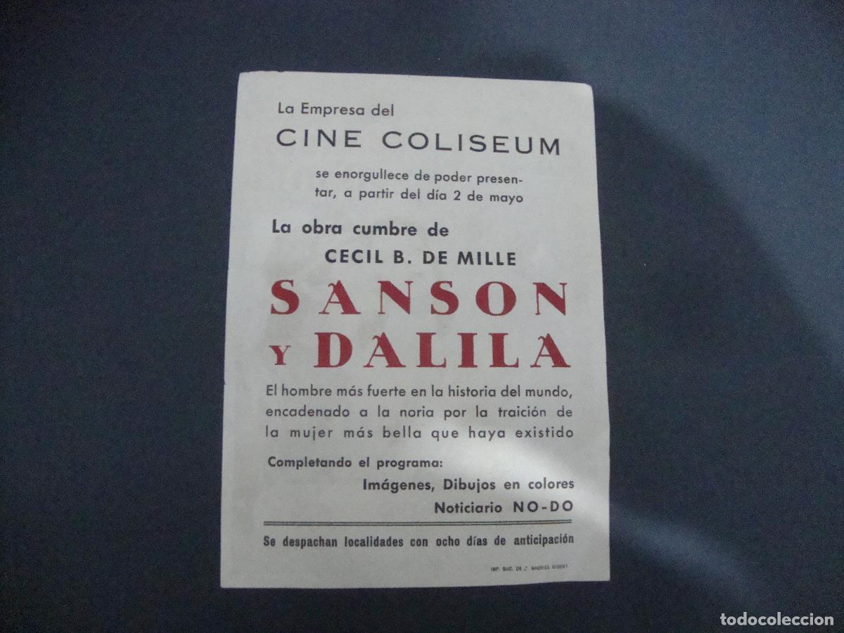 Cine: FOLLETO DE MANO PROGRAMA CINE SANSON Y DALILA CINE COLISEUM - Foto 2