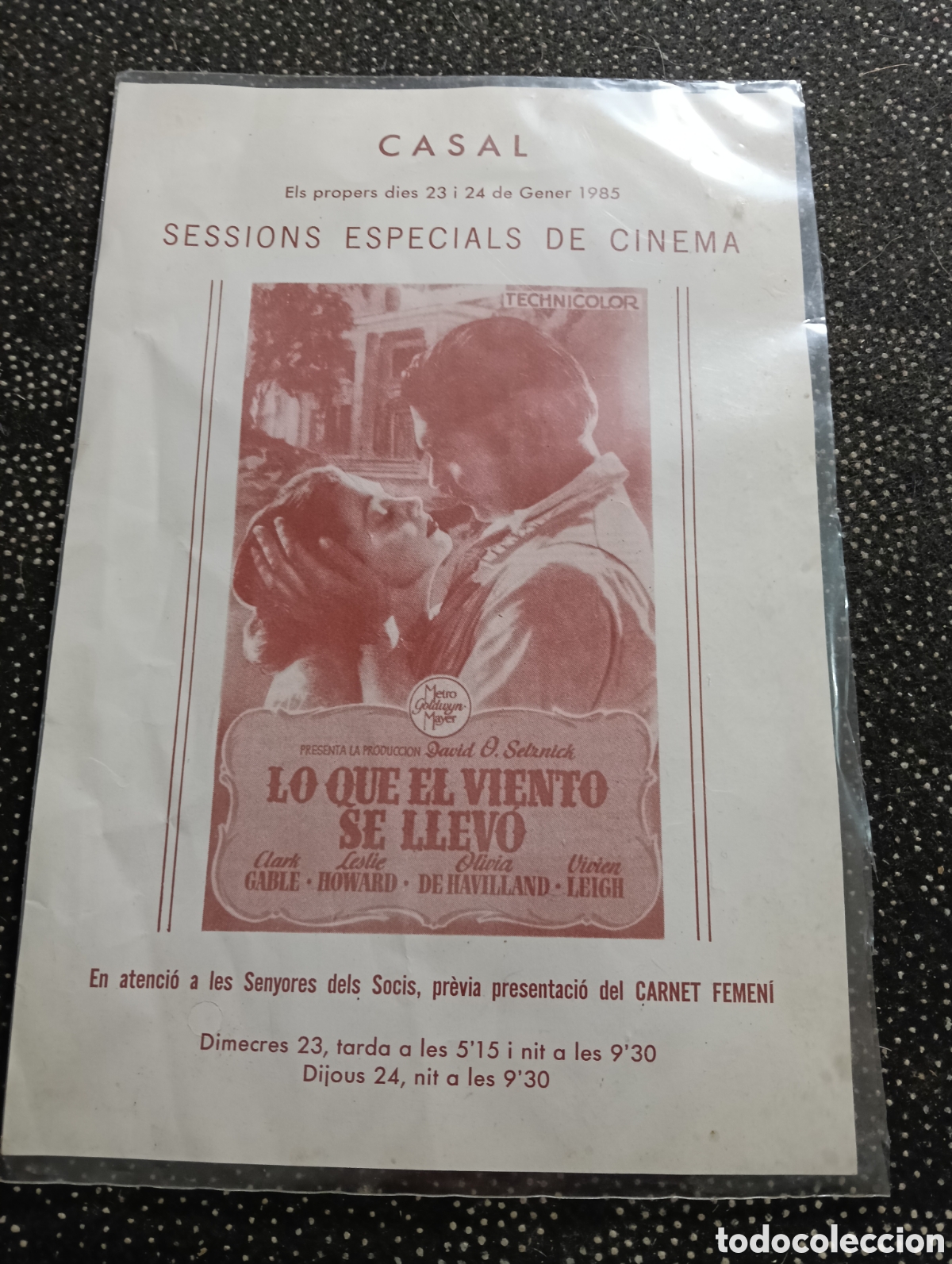 Cine: 1985 Programa de cine de La ESPLUGA de FRANCOLI LO QUE EL VIENTO SE LLEVO - Foto 1