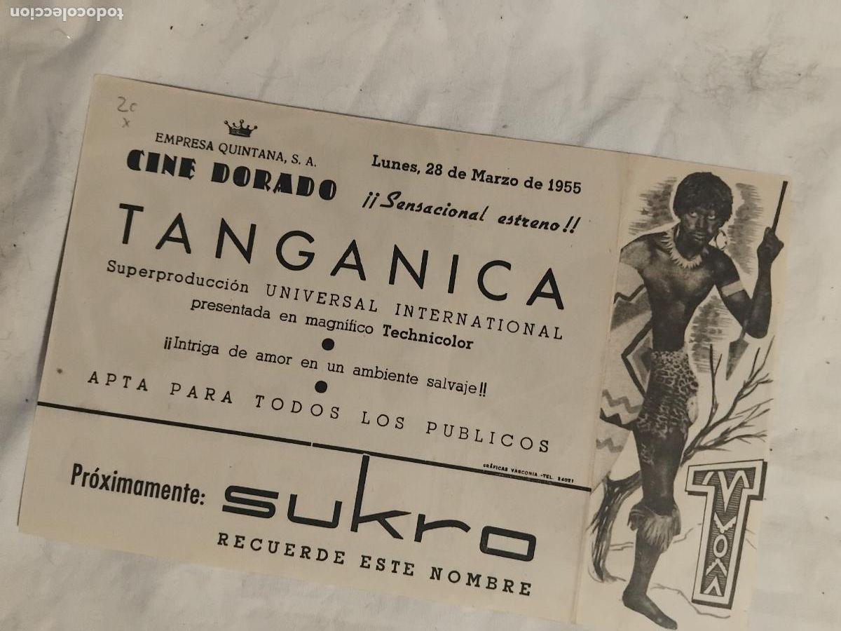 Cine: PROGRAMA DE CINE TANGANICA. CINE DORADO 1955. - Foto 2
