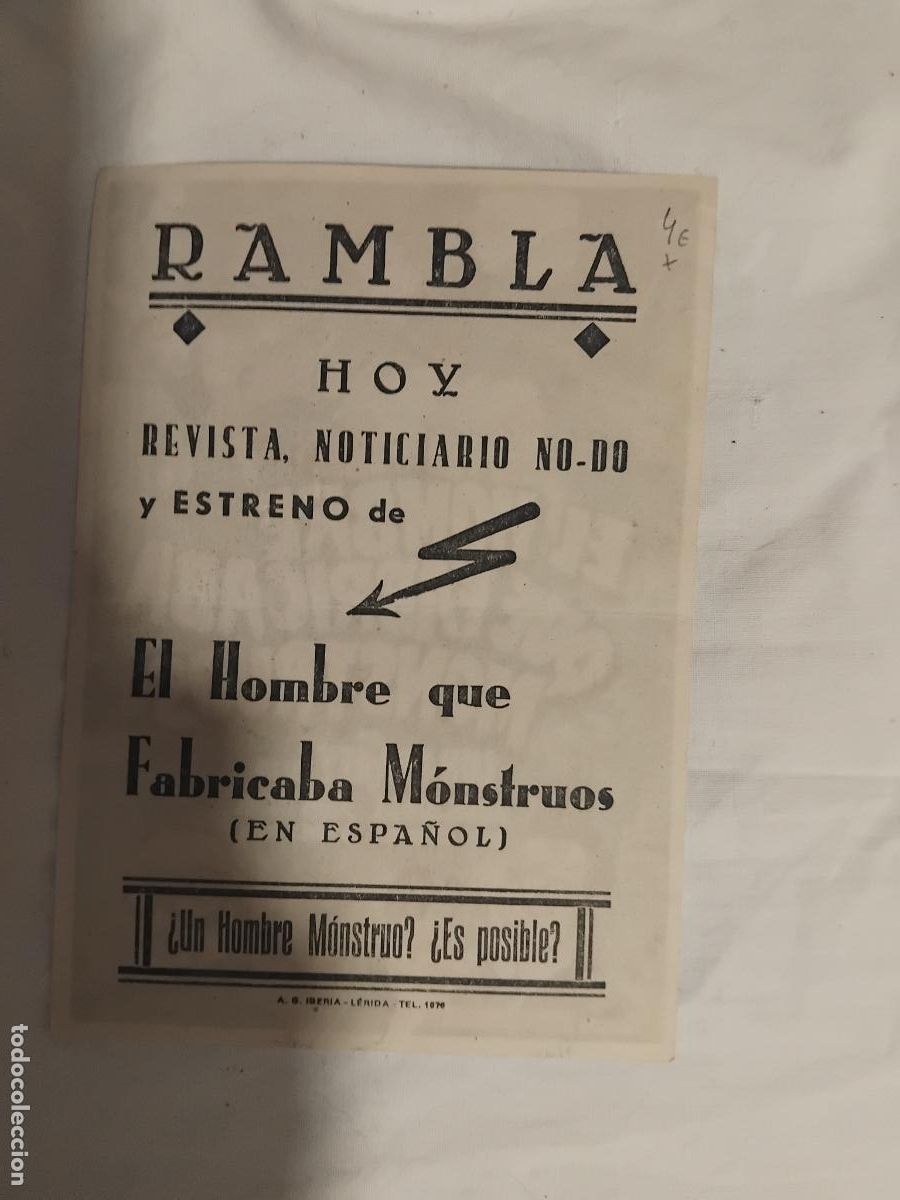 Cine: PROGRAMA DE CINE EL HOMBRE QUE FABRICABA MONSTRUOS. RAMBLA. LERIDA. - Foto 2