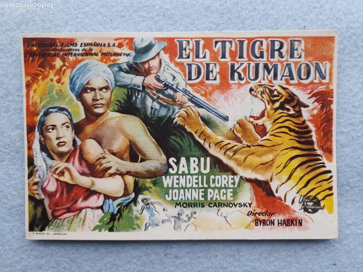  Foglietti di film di film antichi di cinema: El Tigre de Kumaon. A&ntilde;o 1949. Sabu. Wendell Corey. Joanhe Pace.