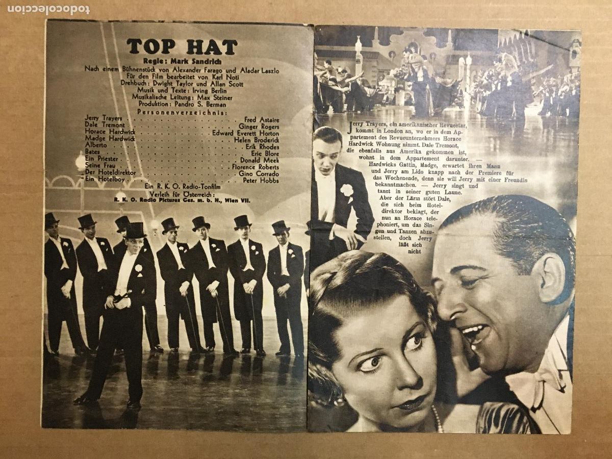 Cine: PTCC2 41 SOMBRERO DE COPA PROGRAMA LIBRITO AUSTRIACO RKO FRED ASTAIRE GINGER ROGERS - Foto 2