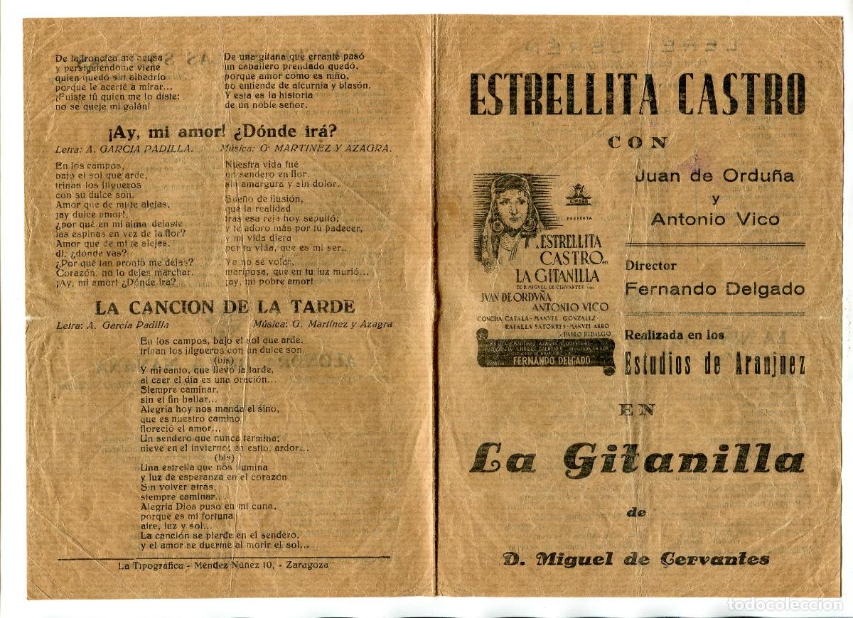 Cine: LA GITANILLA, con Estrellita Castro. 14 X 20 cms. - Foto 1