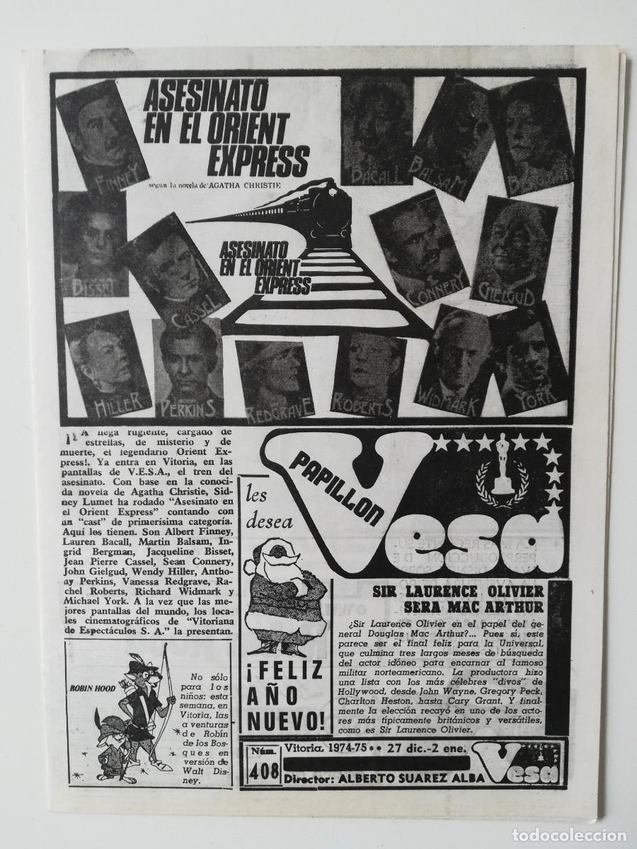 Kino: VITORIANA DE ESPECTACULOS S.A. - VESA - CARTELERA DE CINE N&ordm; 408 - 27 DIC 2 ENE 1975 - 8 PAGINAS.