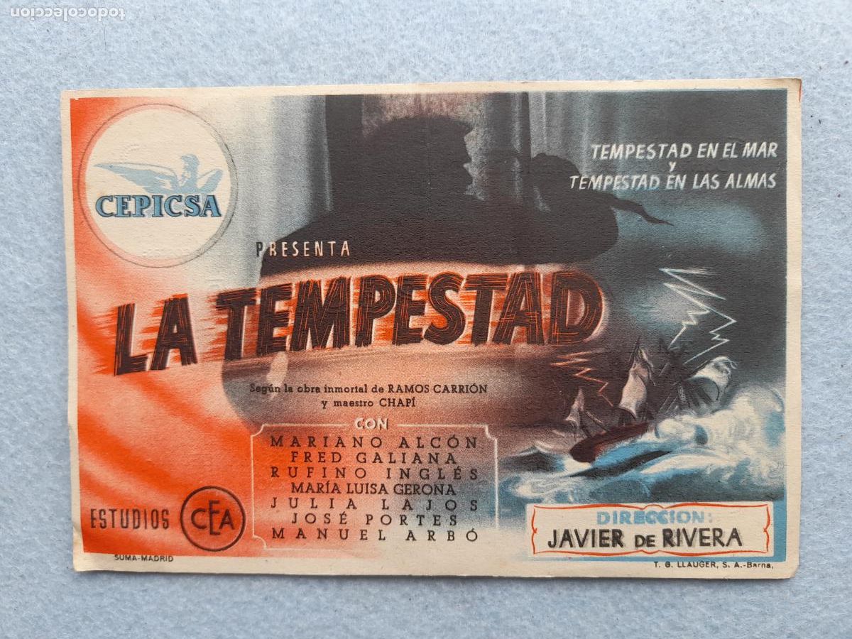 Cine: La Tempestad. Mariano Alc&oacute;n. Fred Galiana. Rufino Ingl&eacute;s. M&ordf; luisa Gerona.