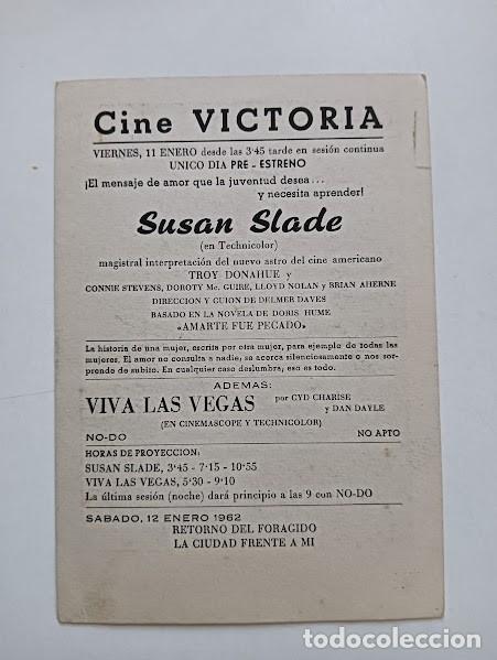 Cine: SUSAN SLADE PROGRAMA TARJETA TROY DONAHUE CONNIE STEVENS - Foto 2