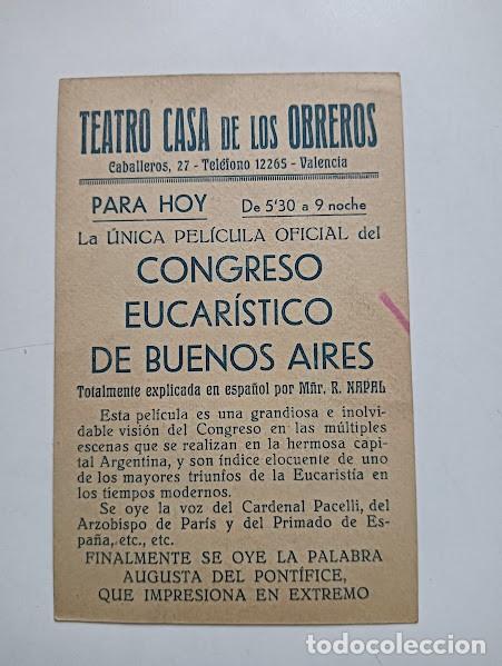 Cine: CONGRESO EUCARISTICO INTERNACIONAL de BUENOS AIRES PROGRAMA TARJETA EXCLUSIVAS NELSON - Foto 2
