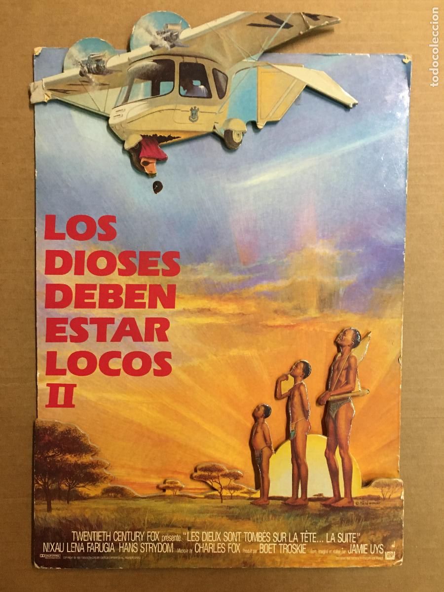 Cine: AET42 LOS DIOSES DEBEN ESTAR LOCOS 2 PROGRAMA POSTER DISPLAY TROQUELADO ORIGINAL ESTRENO 29x43
