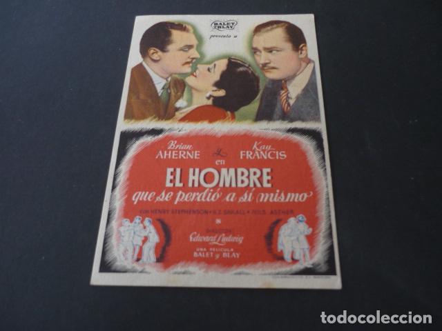 Folhetos de m&atilde;o de filmes antigos de cinema: EL HOMBRE QUE SE PERDIO A SI MISMO PROGRAMA DE CINE CON PUBLICIDAD TEATRO CERVANTES SOCUELLAMOS CR