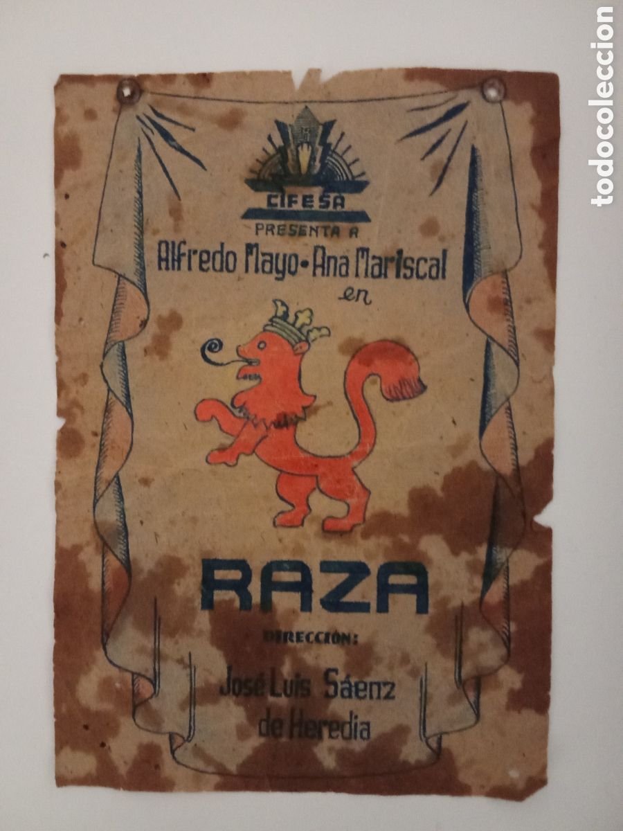 Cine: programa de cine RAZA , curioso , con cupones comida racionamiento trasera