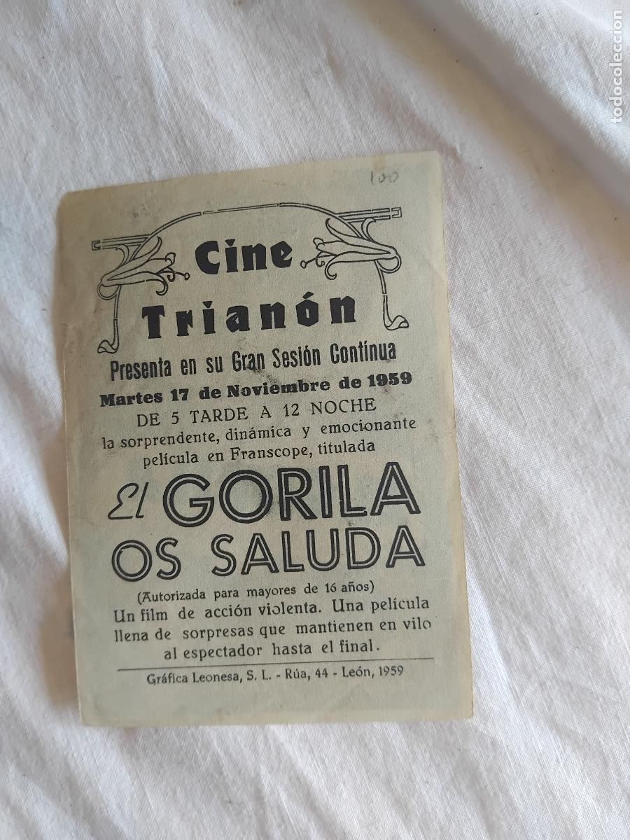 Cine: PROGRAMA DE CINE EL GORILA OS SALUDA. CINE TRIANON. LEON 1959. - Foto 2