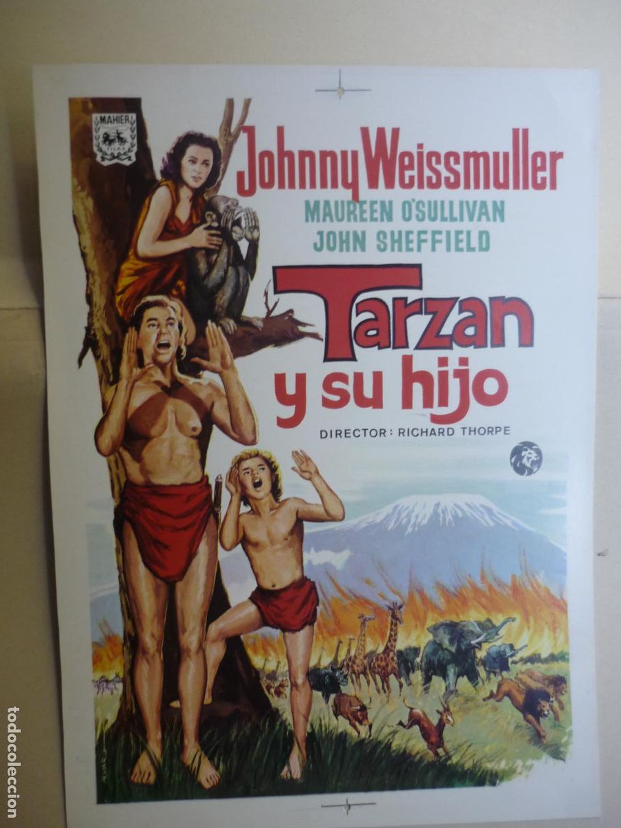 Kino: tarzan y su hijo - folleto mano original prueba de imprenta - johnny weissmuller maureen o'sullivan