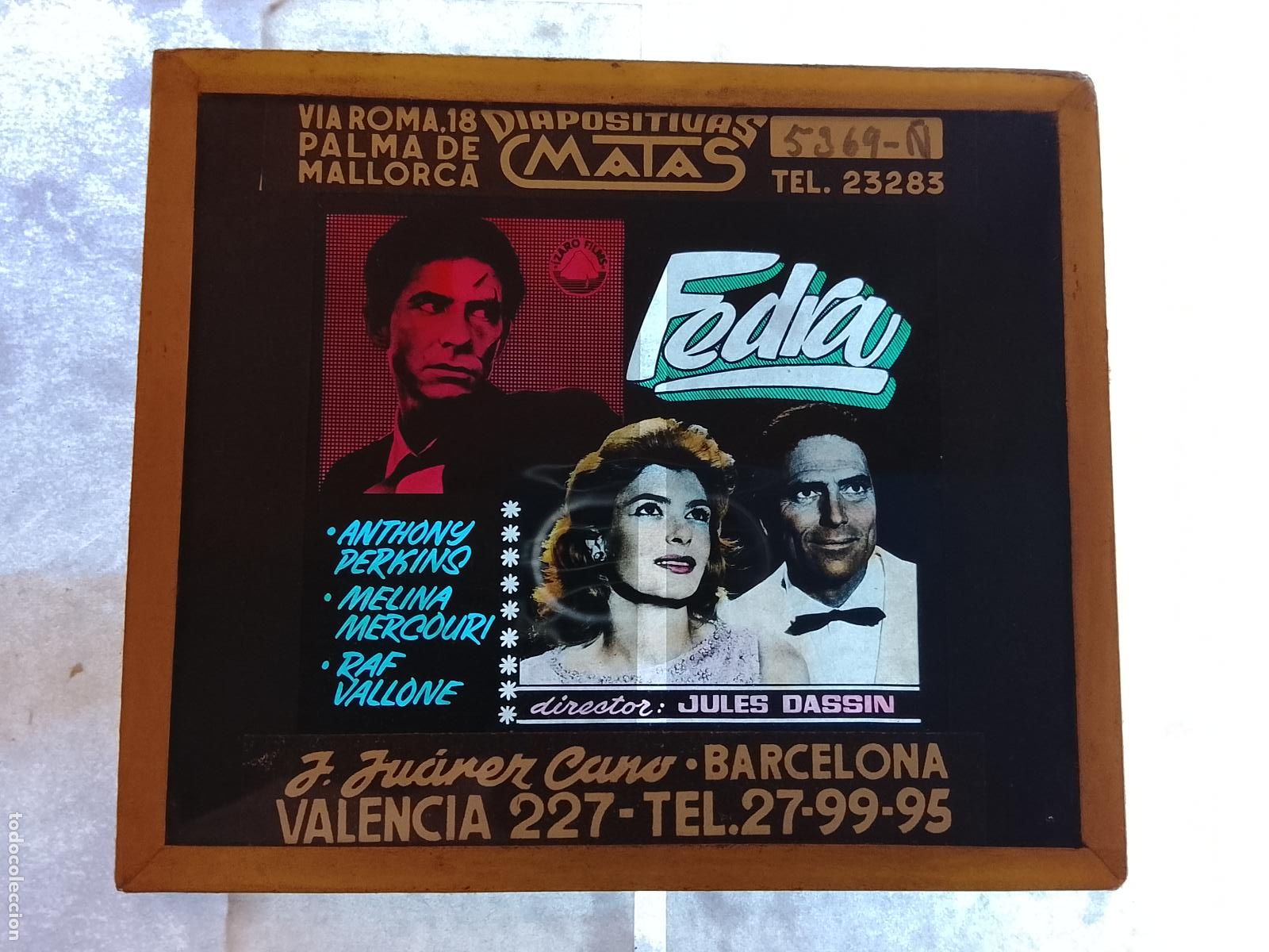 Folhetos de m&atilde;o de filmes antigos de cinema: FEDRA-ANTHONY PERKINS & MELINA MERCOURI-DIAPOSITIVAS DE CRISTAL MATAS-CINE-VER FOTOS