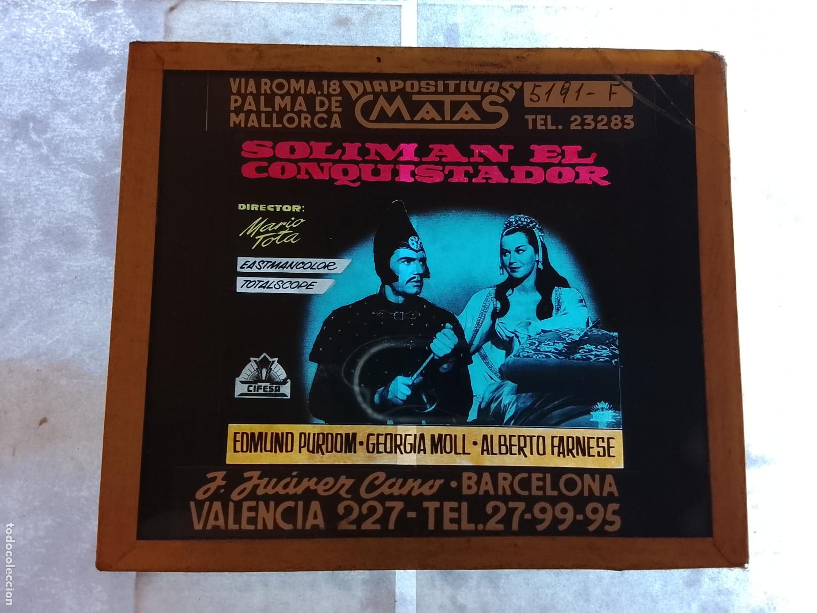 Folhetos de m&atilde;o de filmes antigos de cinema: SOLIMAN EL CONQUISTADOR-EDMUND PURDOM & GEORGIA MOLL-DIAPOSITIVAS DE CRISTAL MATAS-CINE-VER FOTOS