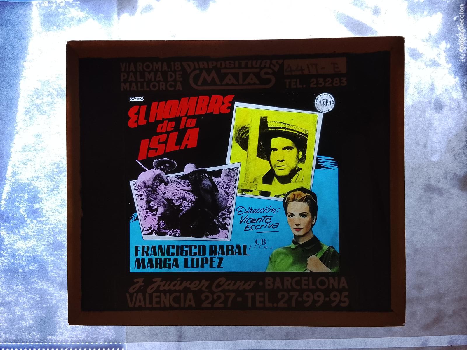  Flyers Publicitaires de films Anciens: EL HOMBRE DE LA ISLA-FRANCISCO RABAL & MARGA LOPEZ-DIAPOSITIVAS DE CRISTAL MATAS-CINE-VER FOTOS
