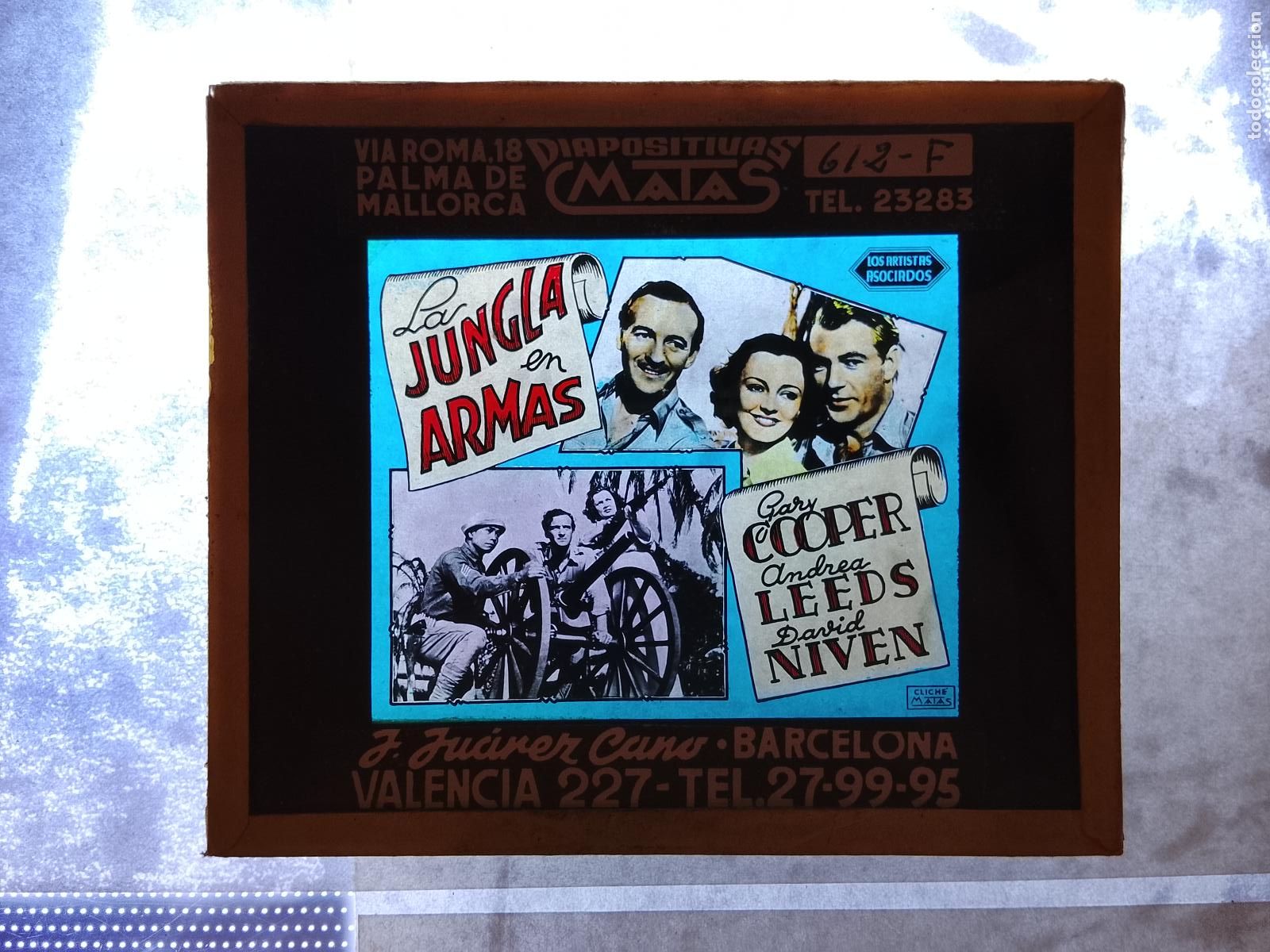  Flyers Publicitaires de films Anciens: LA JUNGLA EN ARMAS-GARY COOPER & DAVID NIVEN-DIAPOSITIVAS DE CRISTAL MATAS-CINE-VER FOTOS