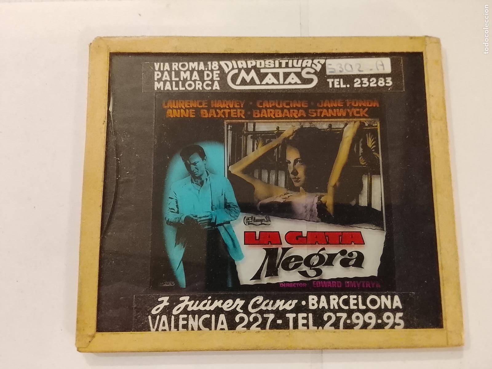 Cine: LA GATA NEGRA-LAURENCE HARVEY & BARBARA STANWYCK-DIAPOSITIVAS DE CRISTAL MATAS-CINE-VER FOTOS