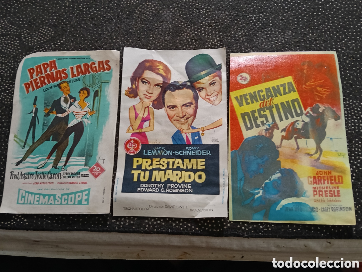 Cine: Tres folletos de mano (CINE), PAPA PIERNAS LARGAS, PRESTAME TU MARIDO y VENGANZA DEL DESTINO.