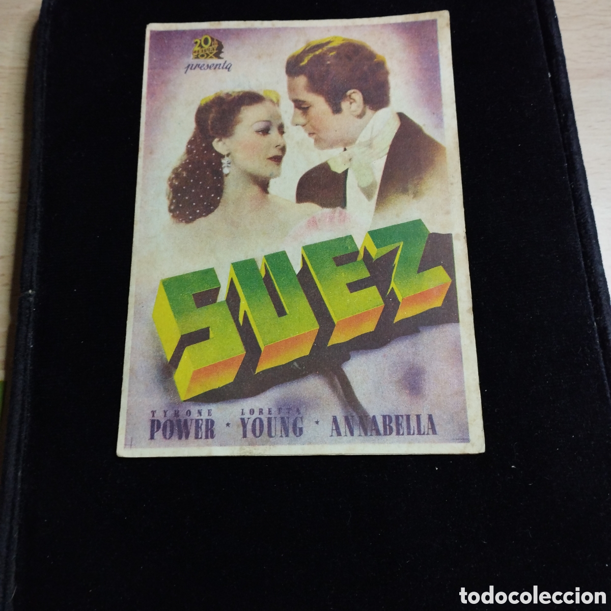 Cine: Programa de cine, doble, grande. Suez. Tyrone Power. Loretta Young. 1945. Ateneo de San Justo