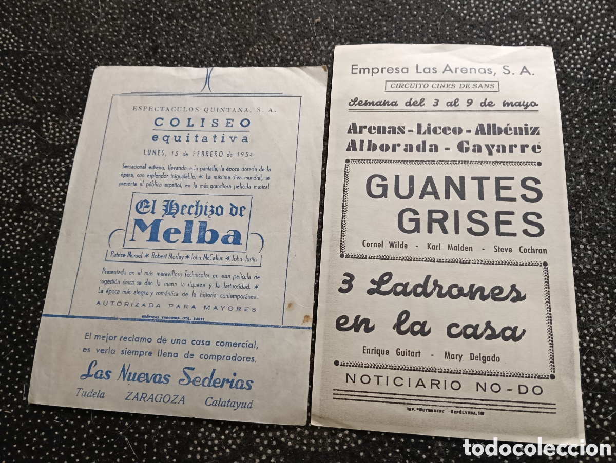 Cine: Lote de 2 programas de cine, EL HECHIZO DE MELBA y GUANTES GRISES. - Foto 2