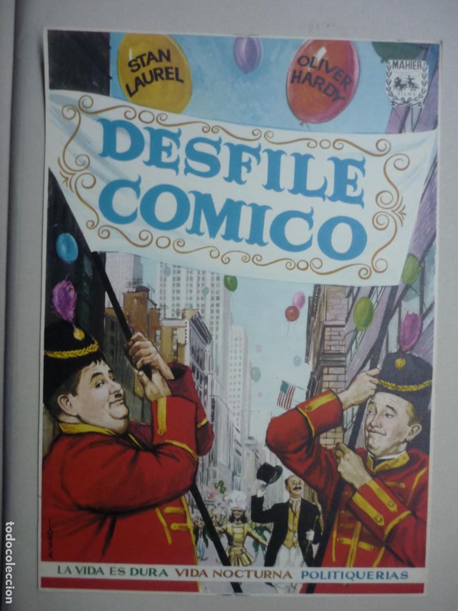 Cine: desfile comico - folleto de mano original prueba de imprenta - stan laurel oliver hardy mahier films