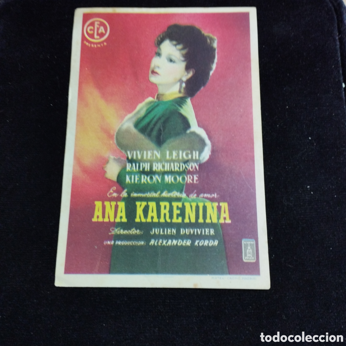 Cine: Programa de cine, sencillo. Ana Karenina. Vivien Leich. 1950. Cine Domenech Rub&iacute;