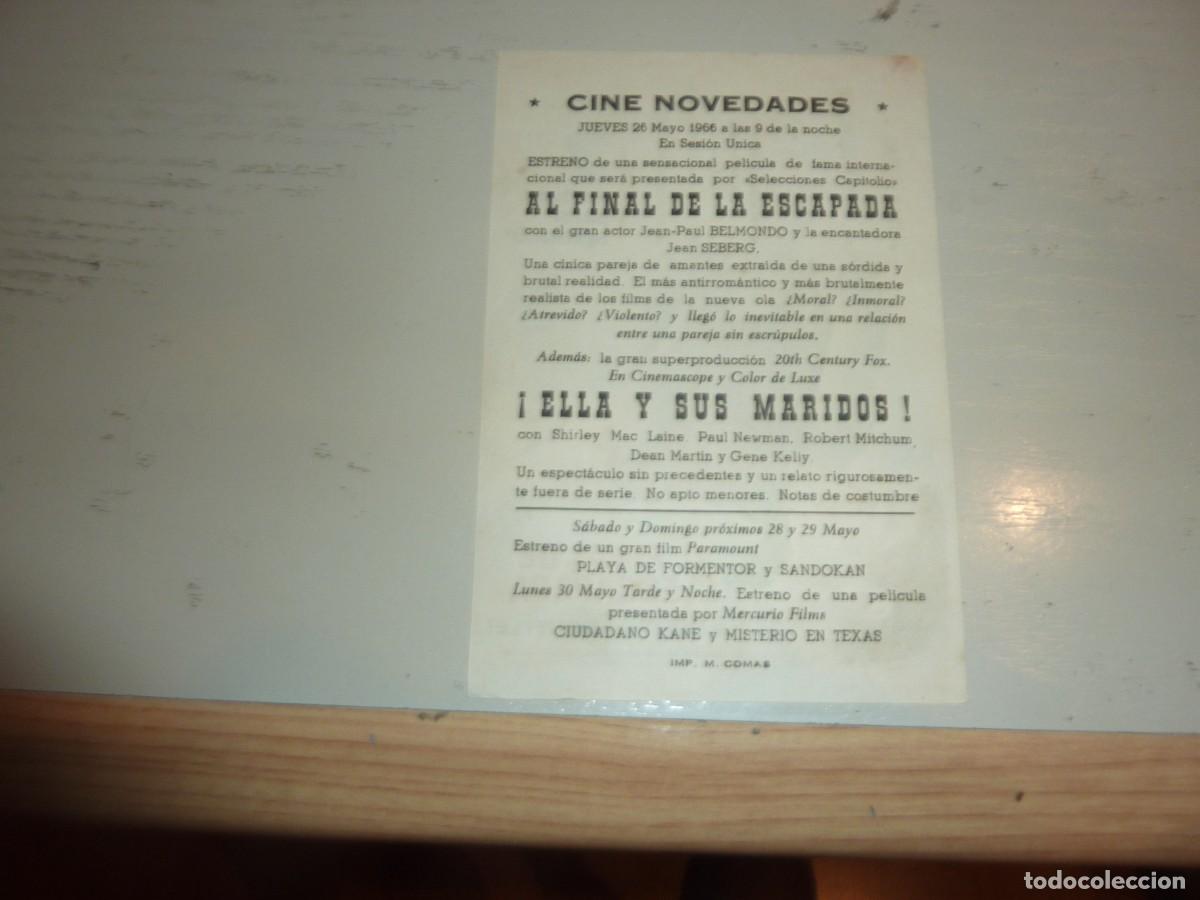 Cine: Folleto de cine AL FINAL LA ESCAPADA con publicidad - Foto 2
