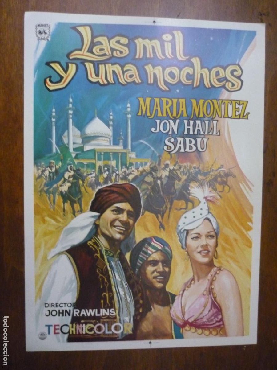 Cine: las mil y una noches - folleto de mano original prueba de imprenta - maria montez mahier films