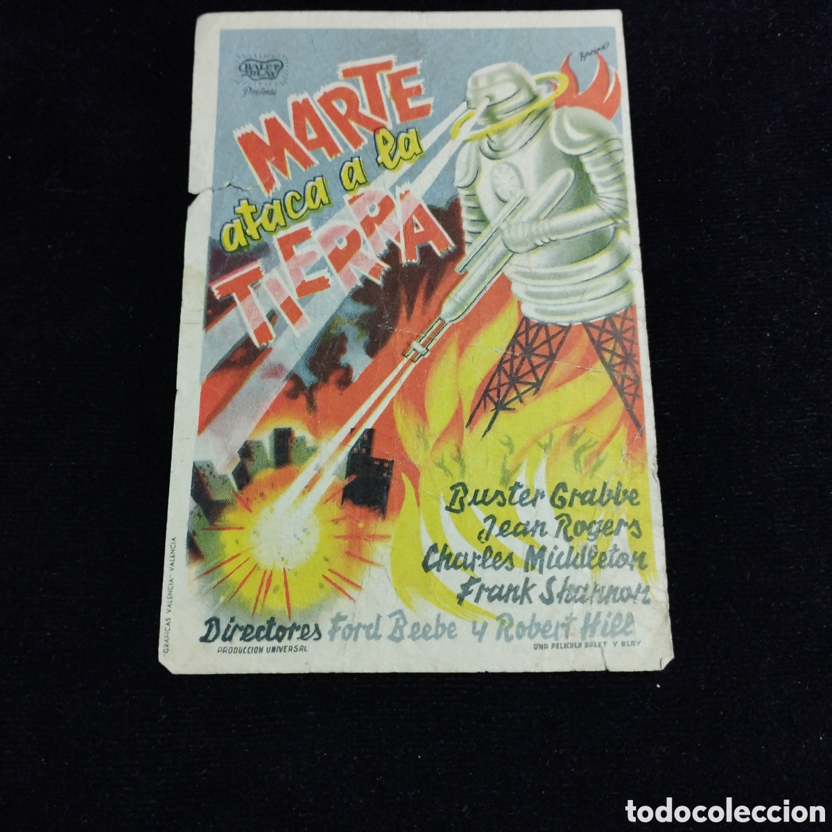 Cine: Programa de cine, sencillo. Marte ataca a la Tierra. Buster Gable. Jean Roger. Sp