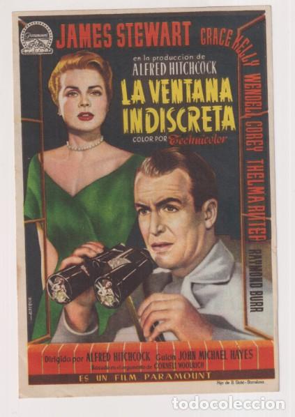  Foglietti di film di film antichi di cinema: la ventana indiscreta. Sencillo de Paramount. Cines Arenas y Alb&eacute;niz. 1956