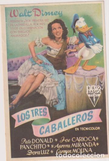  Foglietti di film di film antichi di cinema: los tres caballeros. sencillo de RKO radio. Cines Bohemio y liceo. 1947. impecable